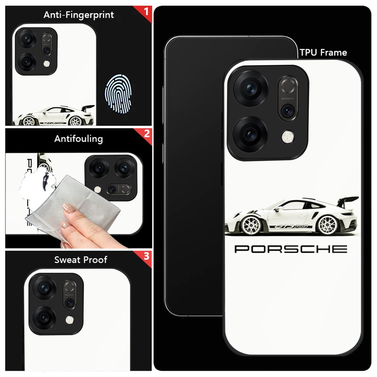 Oppo Reno 14 5G Premium Acrylic Shockproof Glass Back Case (White Porsche)