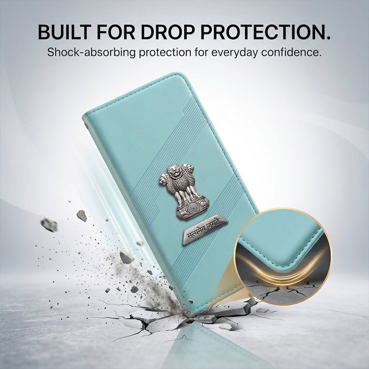 Oppo Reno 12 Pro 5G Metal Satyamev Jayate 2-in-1 Emblem Magnetic Flip Wallet Case