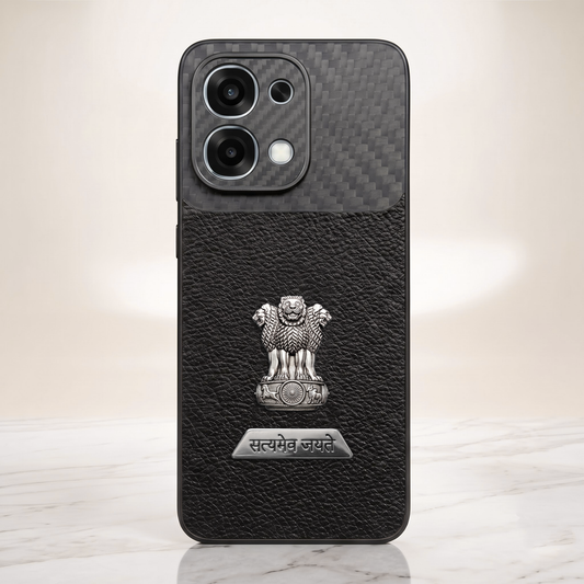 Oppo F31 5G Satyamev Jayate 2-in-1 Emblem Carbon Fiber Leather Phone Case