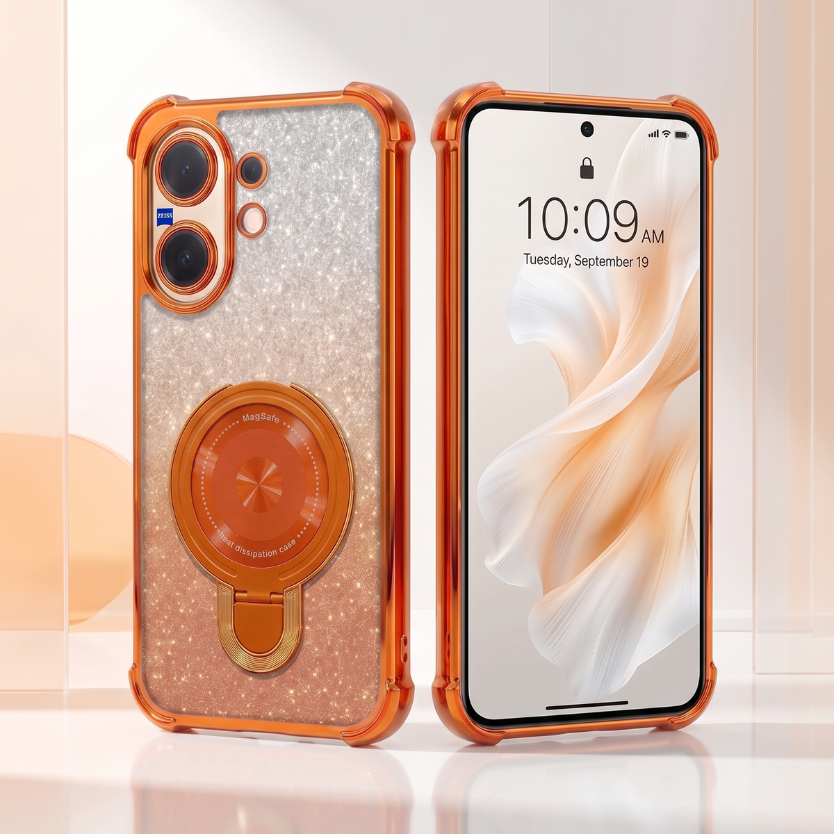 Vivo V60 5G Invincible Bracket Ring Stand Shimmer Airbag Cosmic Orange Case