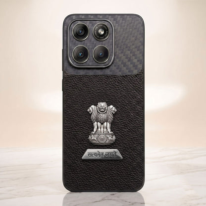 Motorola Edge 60 Pro 5G Satyamev Jayate 2-in-1 Emblem Carbon Fiber Leather Phone Case