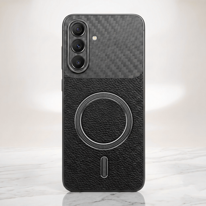Samsung Galaxy A57 5G Carbon Fiber Leather Hybrid MagSafe Magnetic Case