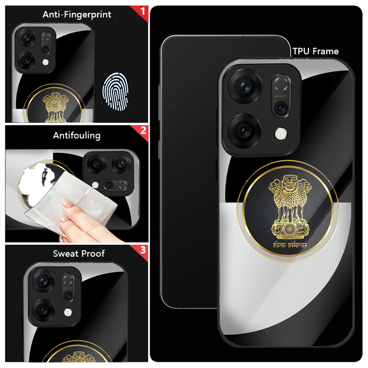 Oppo Reno 14 5G Premium Acrylic Shockproof Glass Back Case (Satyamev Noir)