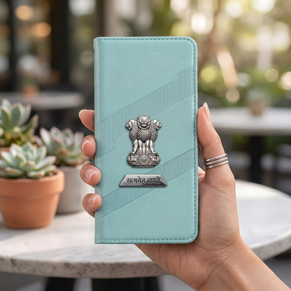 Vivo T4 5G Metal Satyamev Jayate 2-in-1 Emblem Magnetic Flip Wallet Case