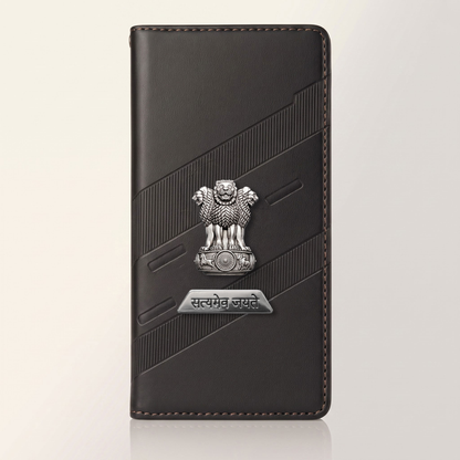 Oppo Reno 13 5G Metal Satyamev Jayate 2-in-1 Emblem Magnetic Flip Wallet Case