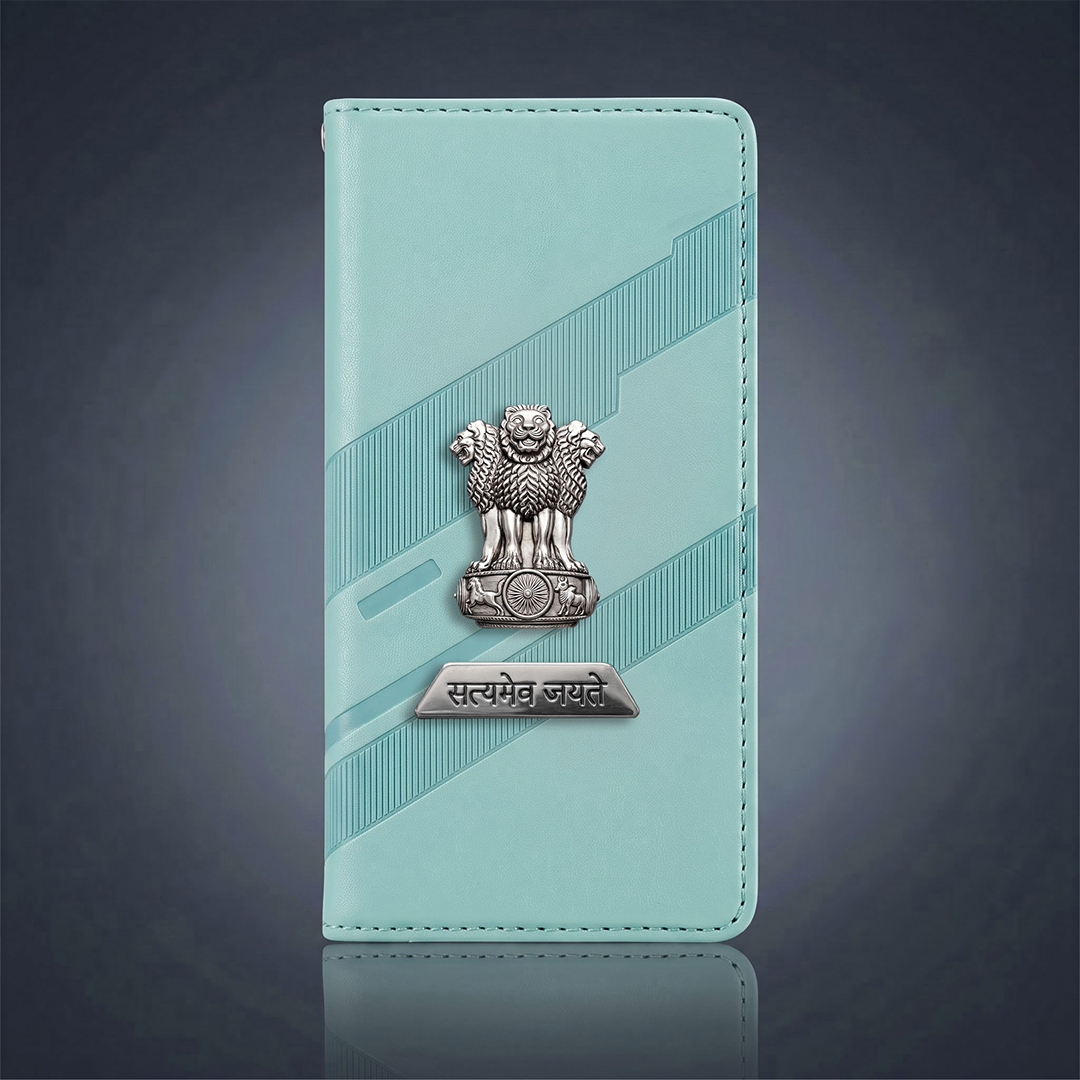 Oppo Reno 13 5G Metal Satyamev Jayate 2-in-1 Emblem Magnetic Flip Wallet Case