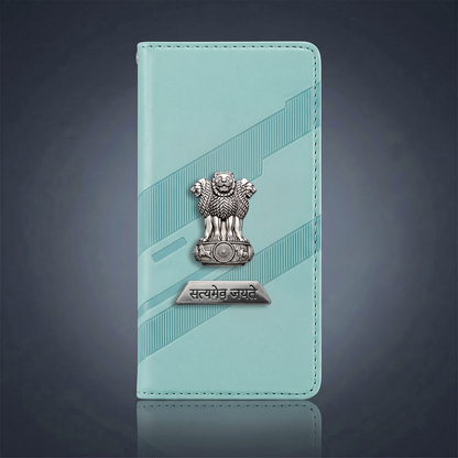 Oppo Reno 13 5G Metal Satyamev Jayate 2-in-1 Emblem Magnetic Flip Wallet Case