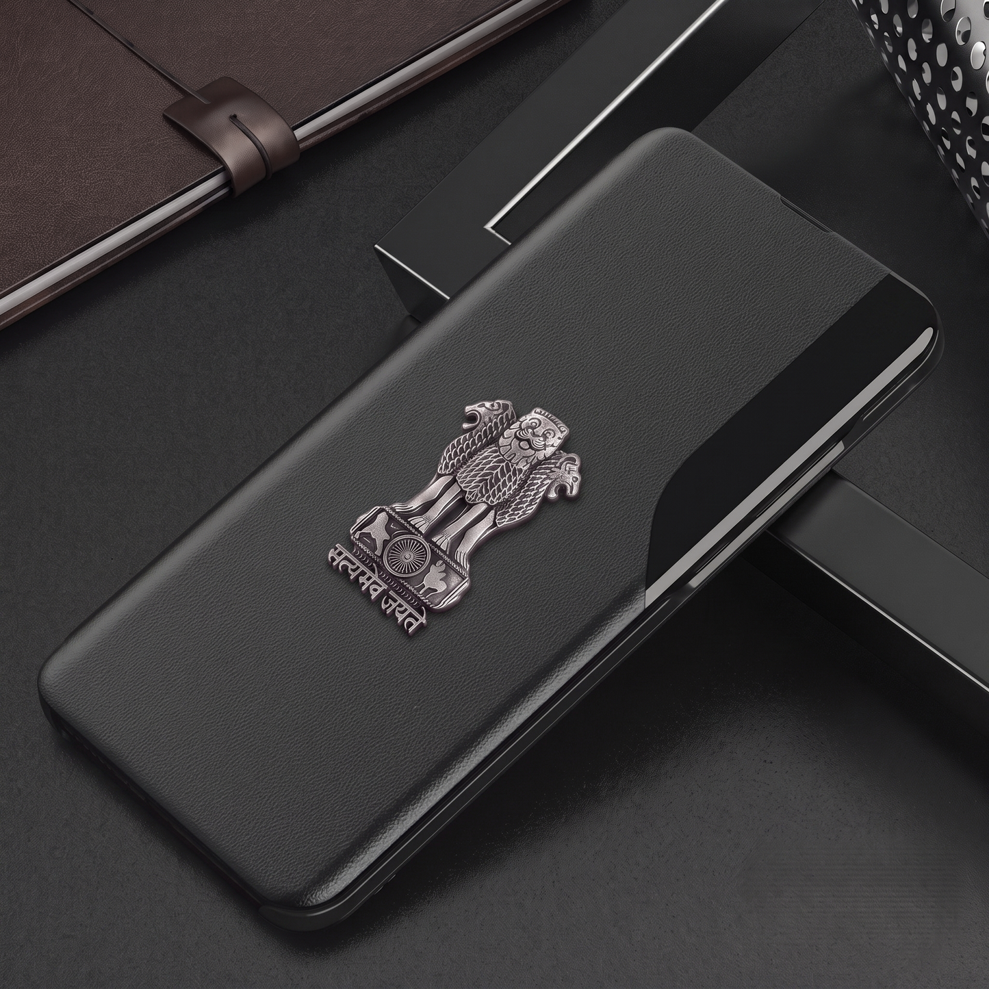 Vivo T3 5G Metal Emblem Satyamev Jayate Half Window Leather Flip Case