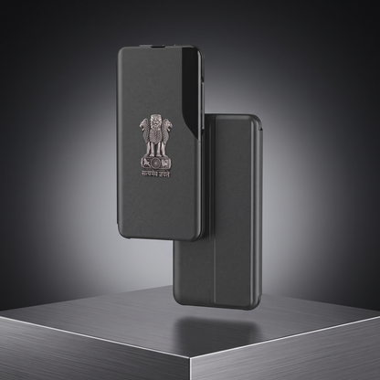 Vivo T3 Pro 5G Metal Emblem Satyamev Jayate Half Window Leather Flip Case