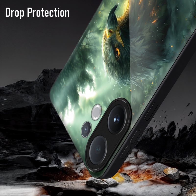 Vivo V60 5G Phone case with eagle design and 'Drop Protection' text on a rocky background