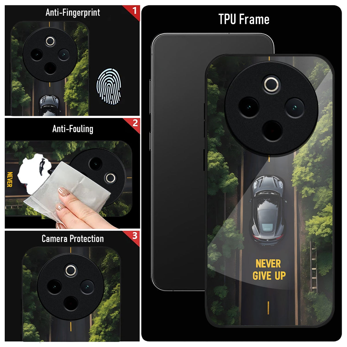 Vivo T4 5G Premium Acrylic Shockproof Glass Back Case (Road Never Give Up)