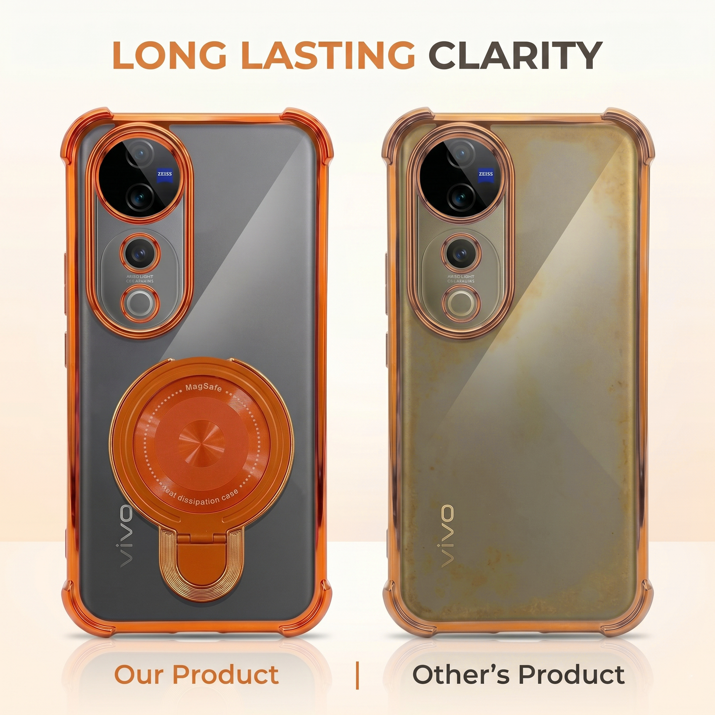 Vivo V40 Pro 5G Invincible Bracket Ring Stand Airbag Cosmic Orange Case