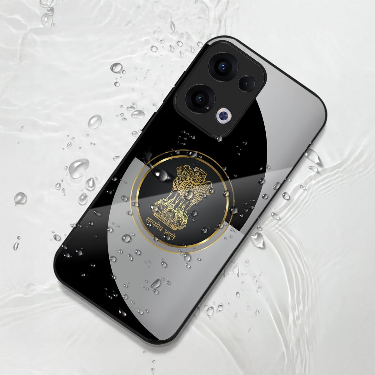 Oppo Reno 13 5G Premium Acrylic Shockproof Glass Back Case (Satyamev Noir)
