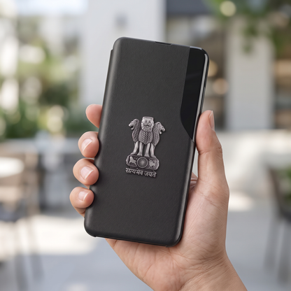 Vivo T3 Pro 5G Metal Emblem Satyamev Jayate Half Window Leather Flip Case