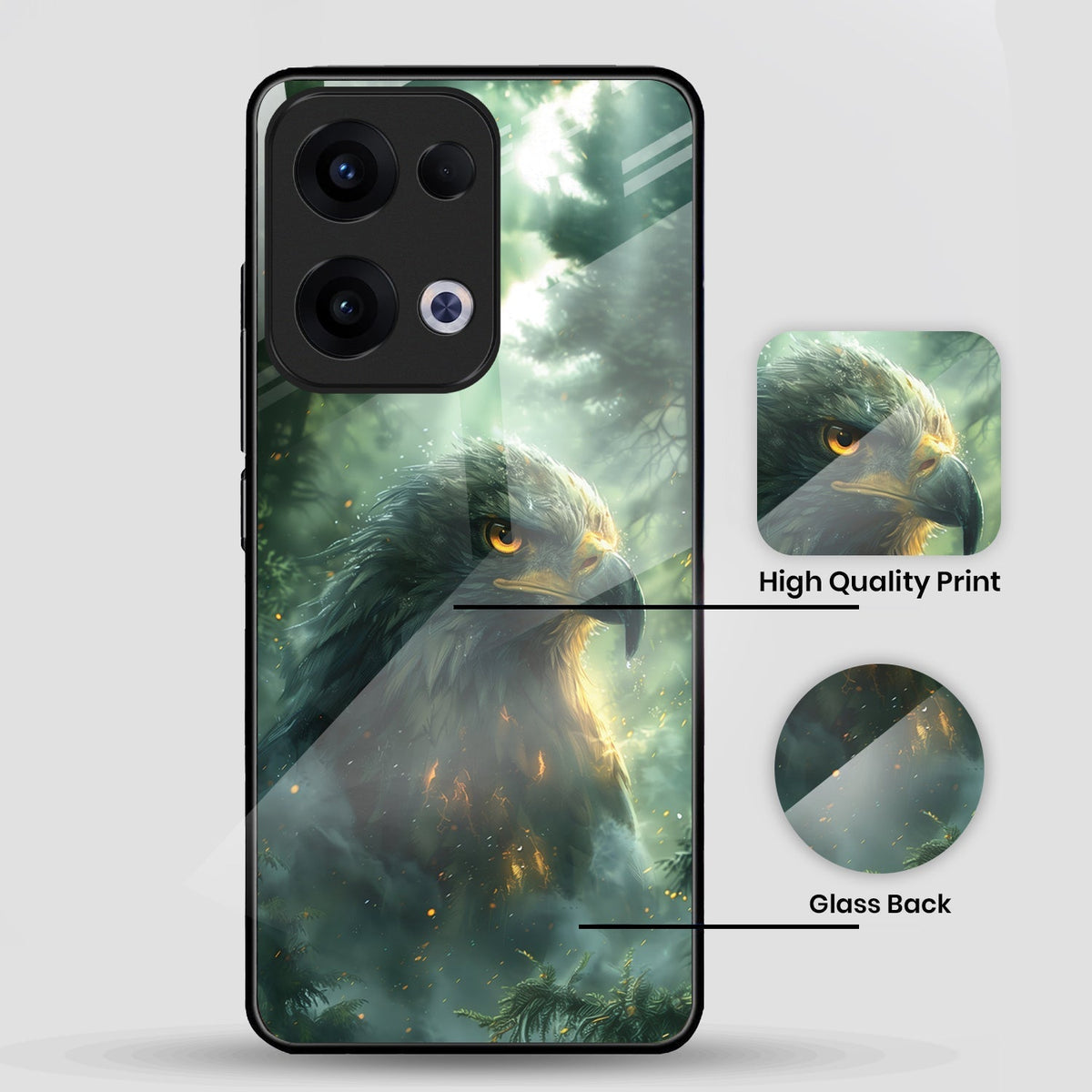 Oppo Reno 13 5G Premium Acrylic Shockproof Glass Back Case (Eagle Case)
