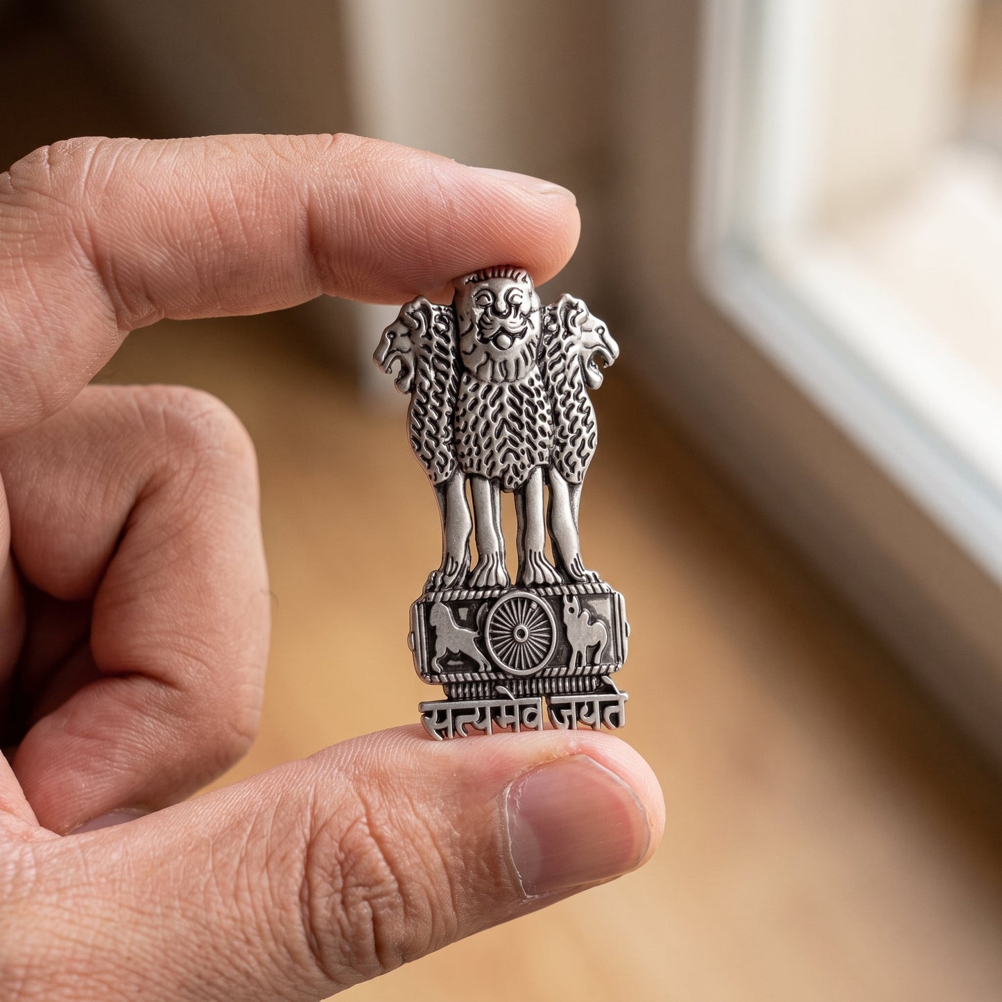 POCO F7 5G Compatible Satyamev Jayate 3D Metal Emblem Sticker