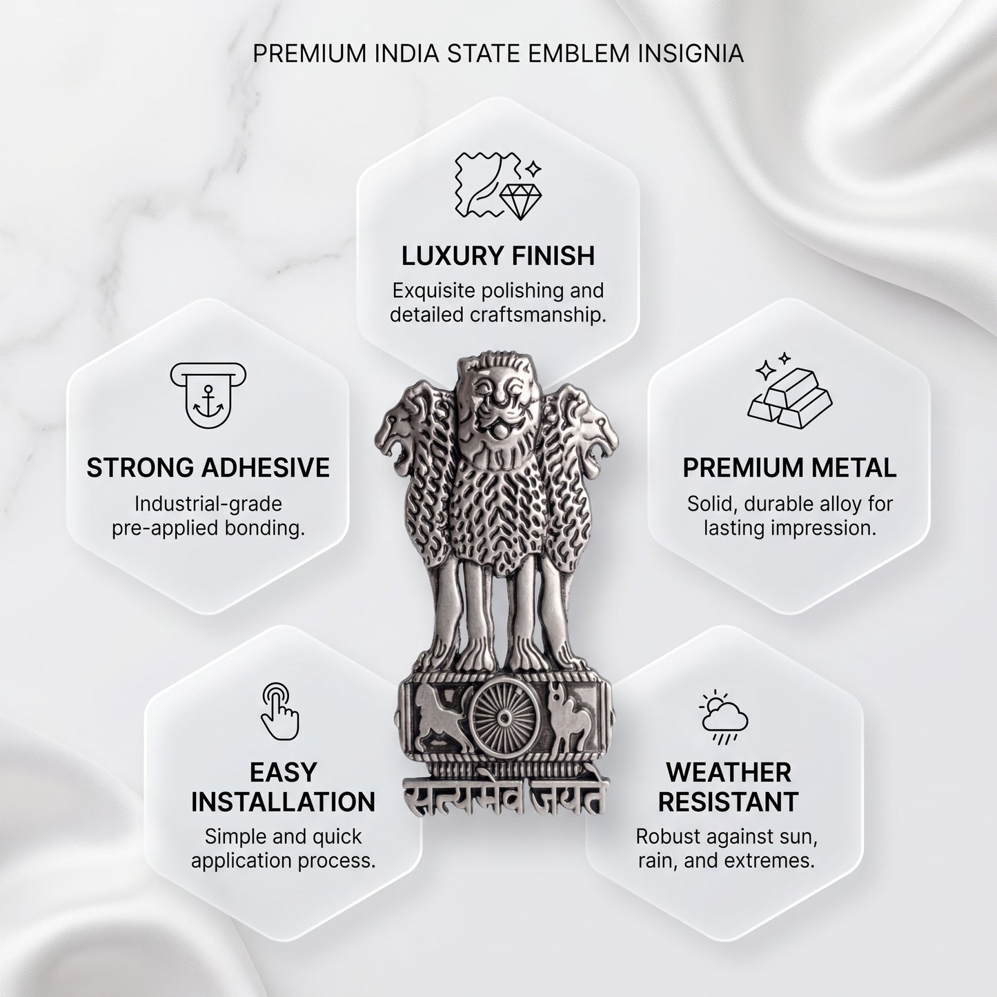 Realme 14T 5G Compatible Satyamev Jayate 3D Metal Emblem Sticker