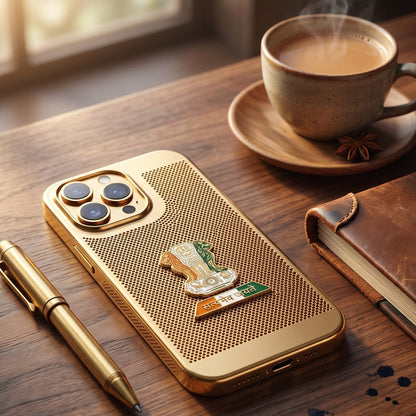 iPhone 16 Pro 5G Tri-Color Satyamev Jayate Mesh Electroplated Heat Dissipation Case