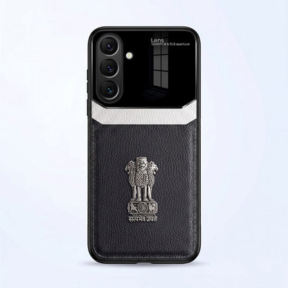 Samsung Galaxy A37 5G Satyamev Jayate 3D Metal Leather Back Case