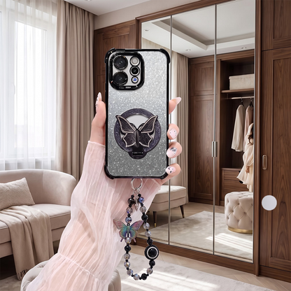Vivo V70 5G Luxury Shimmer Airbag Butterfly Stand Case with Charm Strap
