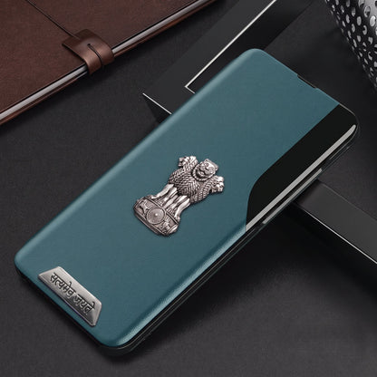 Vivo Y200 Pro 5G Metal Satyamev Jayate 2-in-1 Emblem Half-Window Leather Flip Case