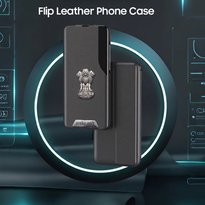 Vivo Y200e 5G Metal Satyamev Jayate 2-in-1 Emblem Half-Window Leather Flip Case
